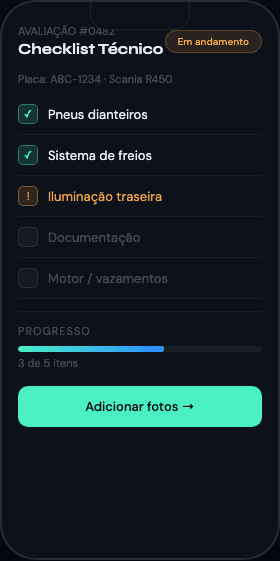 App avaliador Frotec — modelo demonstrativo futuro — Checklist